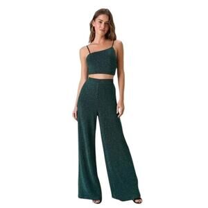 Lulus Sparkle with Merriment Black and Teal Green Two-Piece Jumpsuit Medium